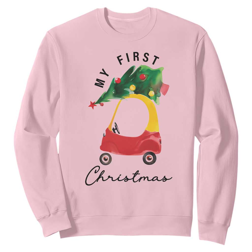 My First Christmas Sweatshirt Toy Car Xmas Tree TS11 Light Pink Print Your Wear
