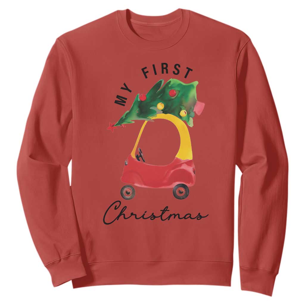 My First Christmas Sweatshirt Toy Car Xmas Tree TS11 Red Print Your Wear