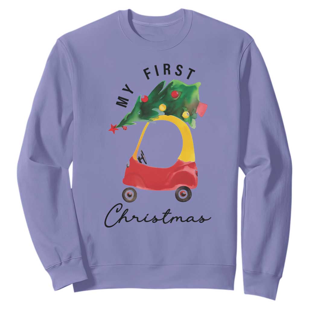 My First Christmas Sweatshirt Toy Car Xmas Tree TS11 Violet Print Your Wear