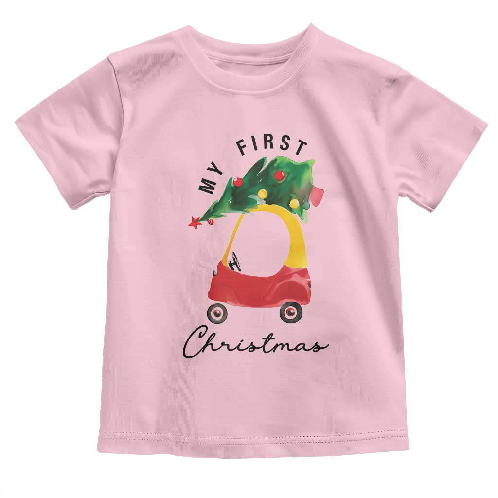 My First Christmas Toddler T Shirt Toy Car Xmas Tree TS11 Light Pink Print Your Wear