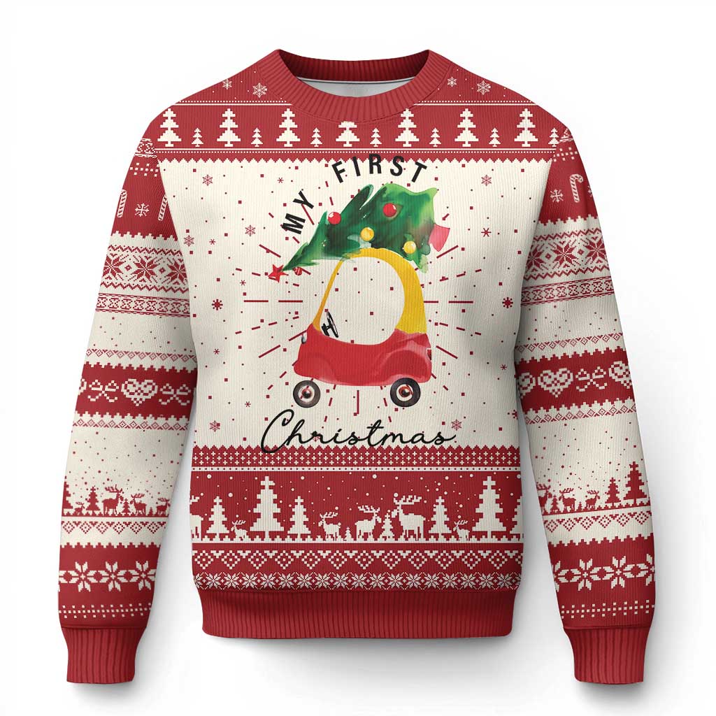 My First Xmas Ugly Christmas Sweater Toy Car Xmas Tree TS11 Red Print Your Wear