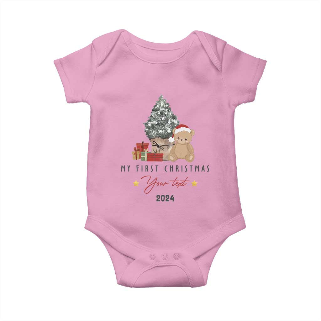 Personalized First Christmas Baby Onesie Custom Name Toys Xmas Tree TS11 Light Pink Print Your Wear