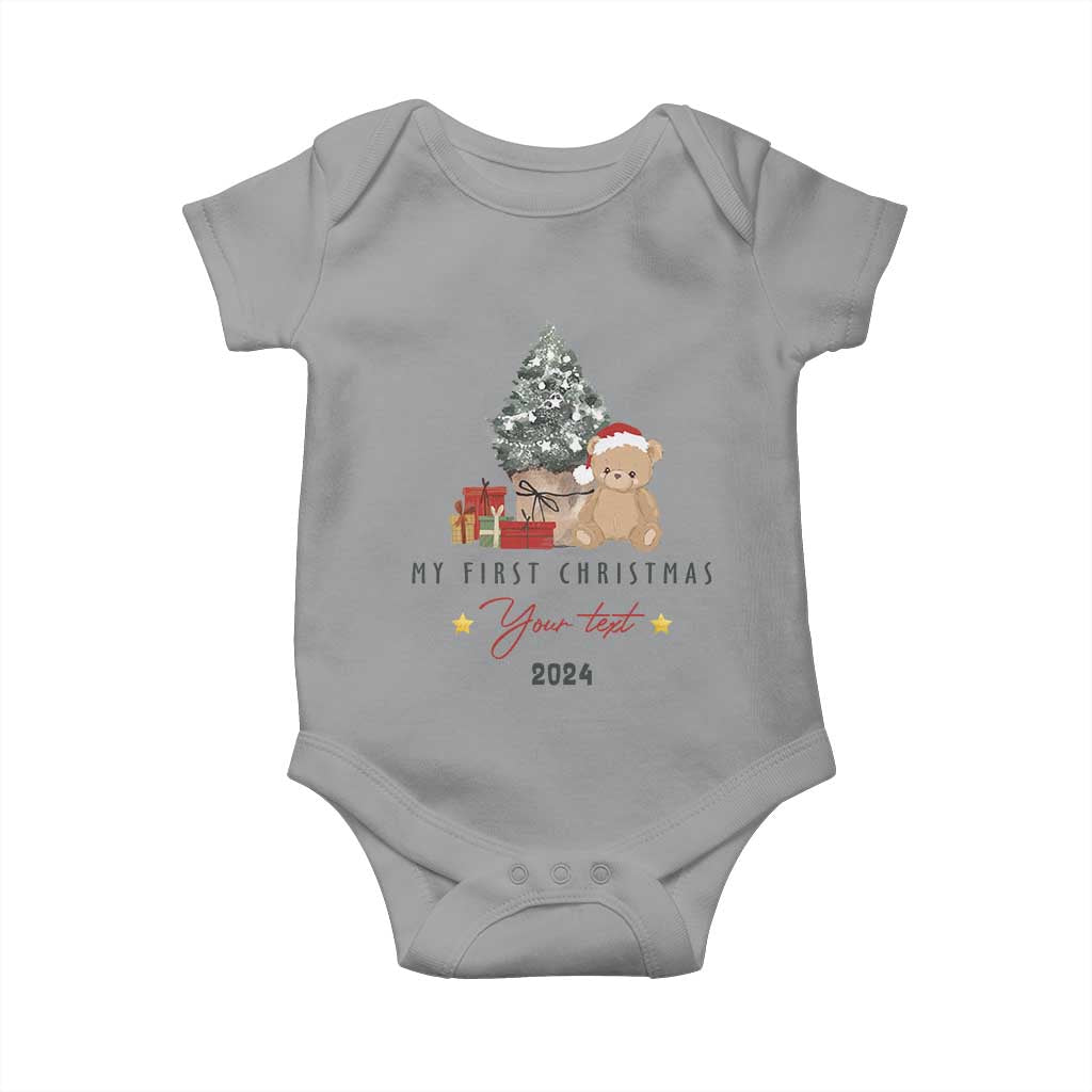 Personalized First Christmas Baby Onesie Custom Name Toys Xmas Tree TS11 Sport Gray Print Your Wear
