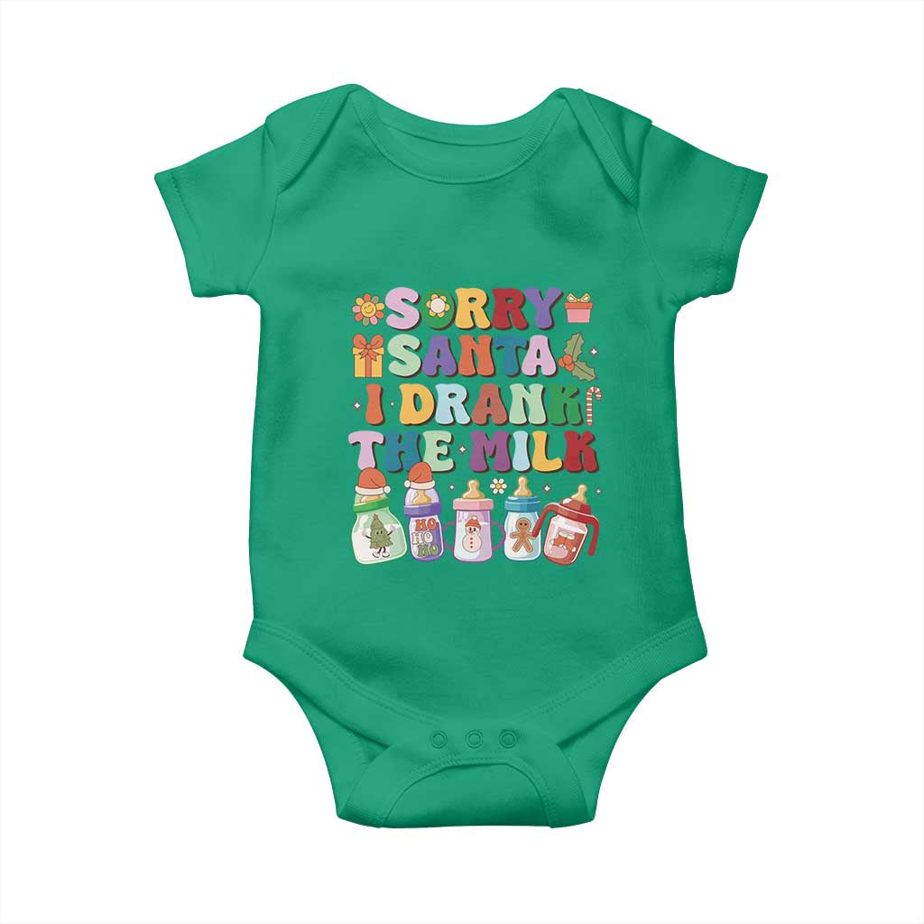 Funny First Christmas Baby Onesie Sorry Santa I Drank The Milk Retro Baby Bottle TS11 Irish Green Print Your Wear
