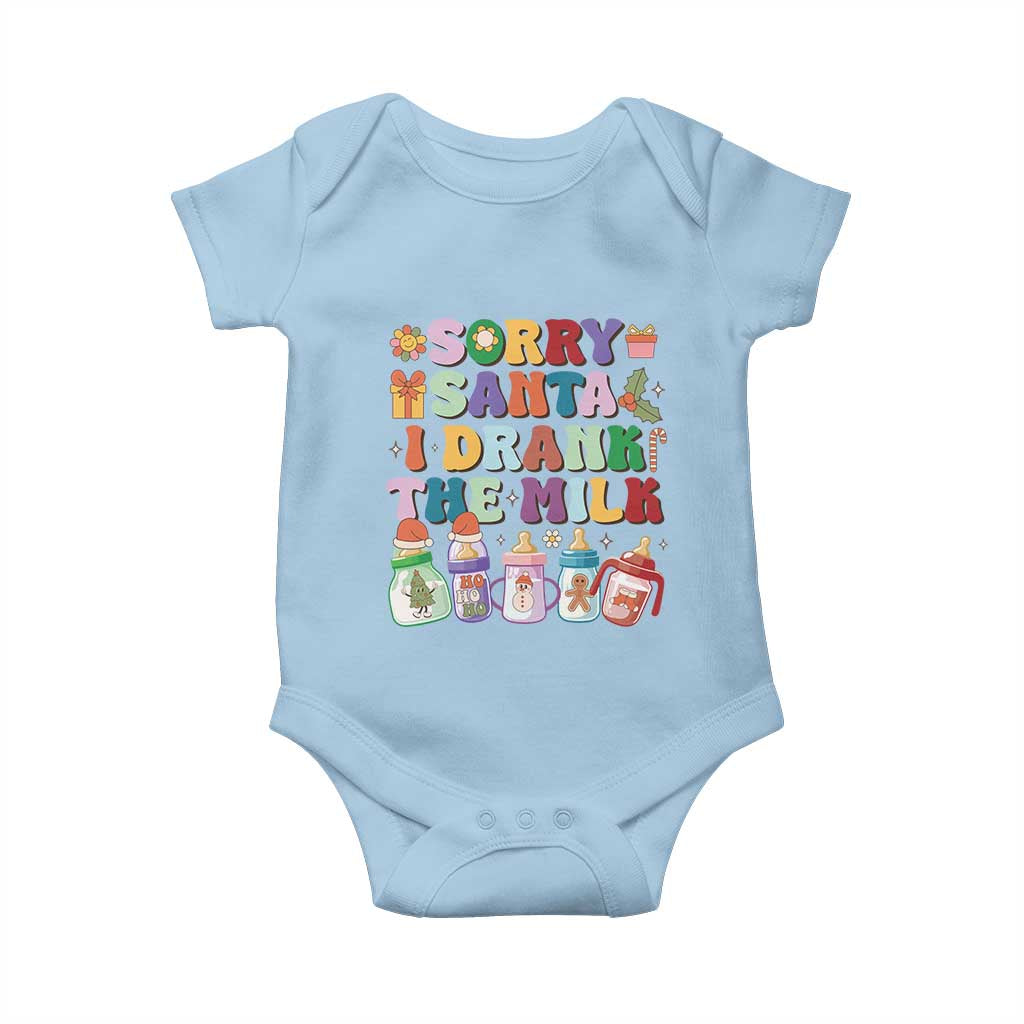 Funny First Christmas Baby Onesie Sorry Santa I Drank The Milk Retro Baby Bottle TS11 Light Blue Print Your Wear