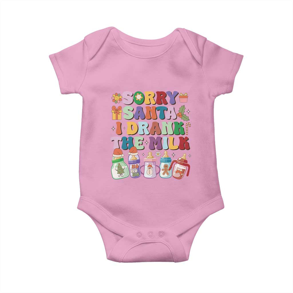 Funny First Christmas Baby Onesie Sorry Santa I Drank The Milk Retro Baby Bottle TS11 Light Pink Print Your Wear