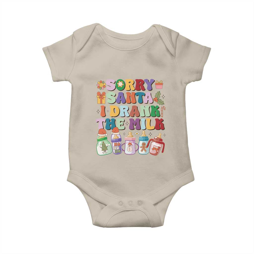 Funny First Christmas Baby Onesie Sorry Santa I Drank The Milk Retro Baby Bottle TS11 Sand Print Your Wear