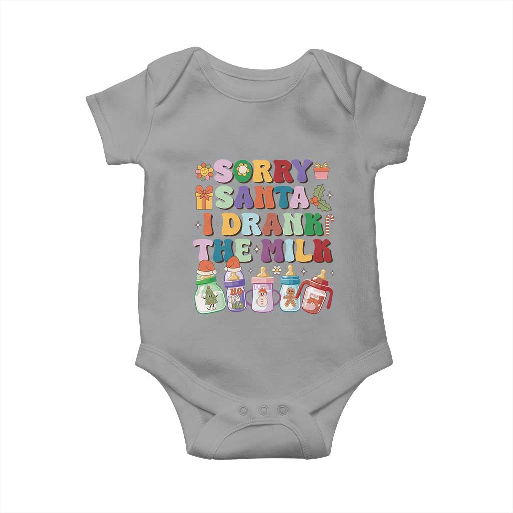 Funny First Christmas Baby Onesie Sorry Santa I Drank The Milk Retro Baby Bottle TS11 Sport Gray Print Your Wear