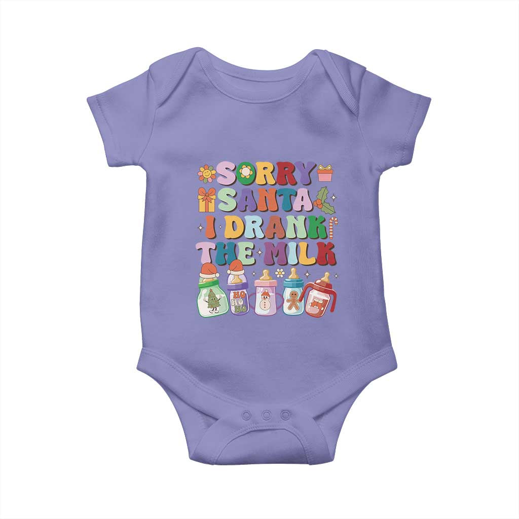 Funny First Christmas Baby Onesie Sorry Santa I Drank The Milk Retro Baby Bottle TS11 Violet Print Your Wear