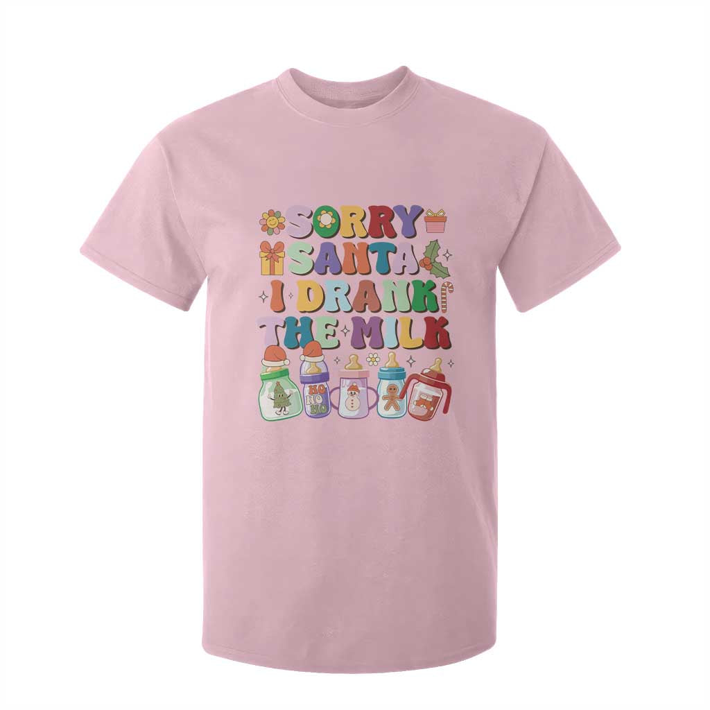 Funny First Christmas T Shirt For Kid Sorry Santa I Drank The Milk Retro Baby Bottle TS11 Light Pink Print Your Wear