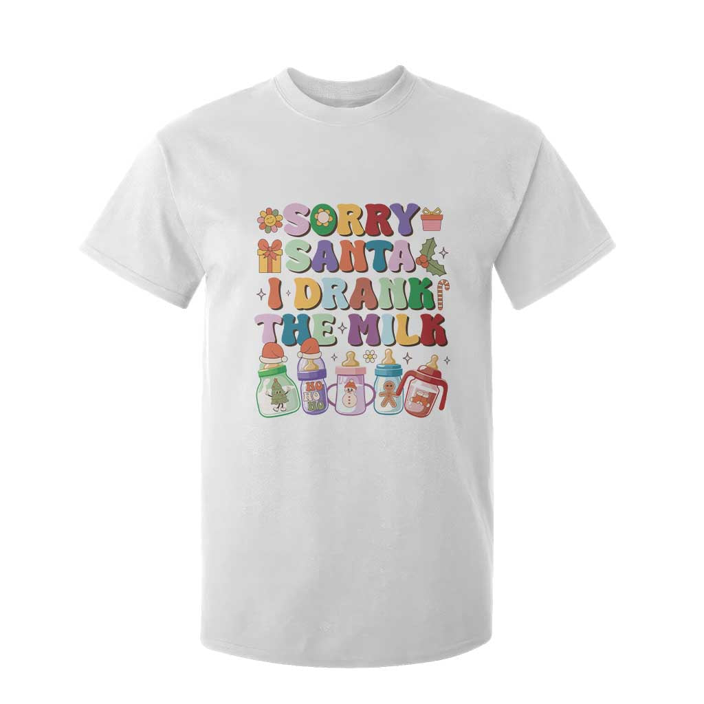 Funny First Christmas T Shirt For Kid Sorry Santa I Drank The Milk Retro Baby Bottle TS11 White Print Your Wear