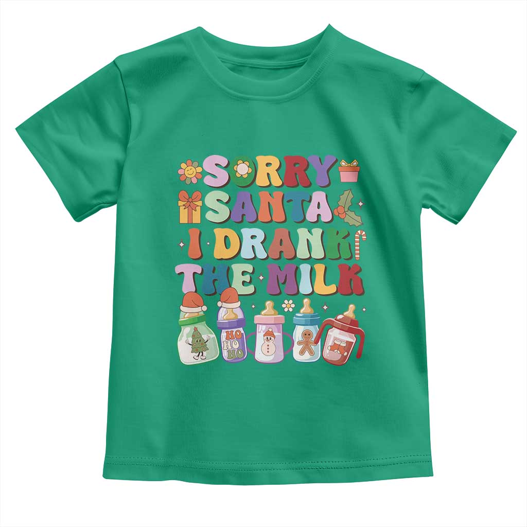 Funny First Christmas Toddler T Shirt Sorry Santa I Drank The Milk Retro Baby Bottle TS11 Irish Green Print Your Wear