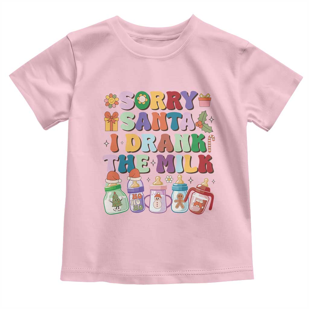 Funny First Christmas Toddler T Shirt Sorry Santa I Drank The Milk Retro Baby Bottle TS11 Light Pink Print Your Wear