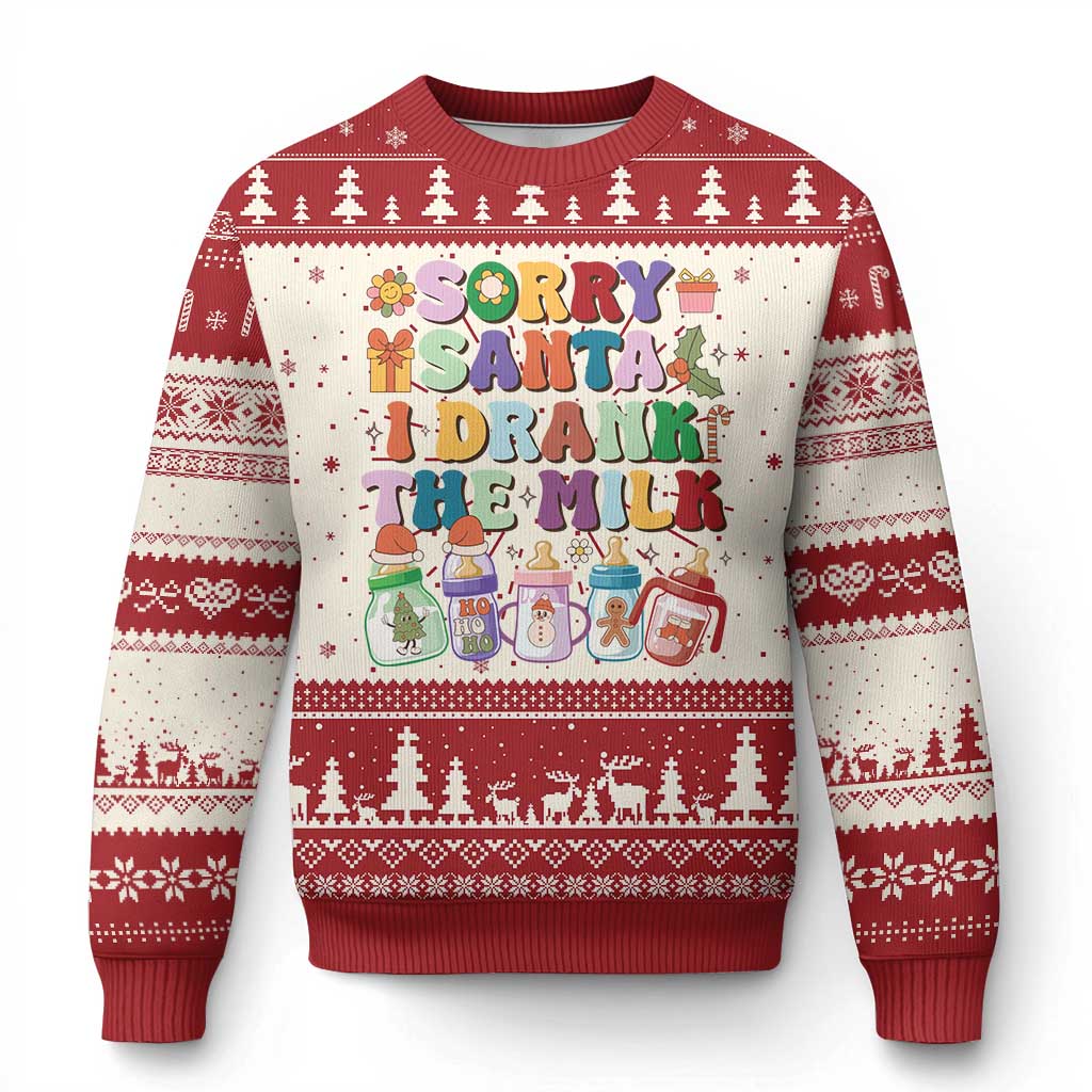 Funny First Xmas Ugly Christmas Sweater Sorry Santa I Drank The Milk Retro Baby Bottle TS11 Red Print Your Wear