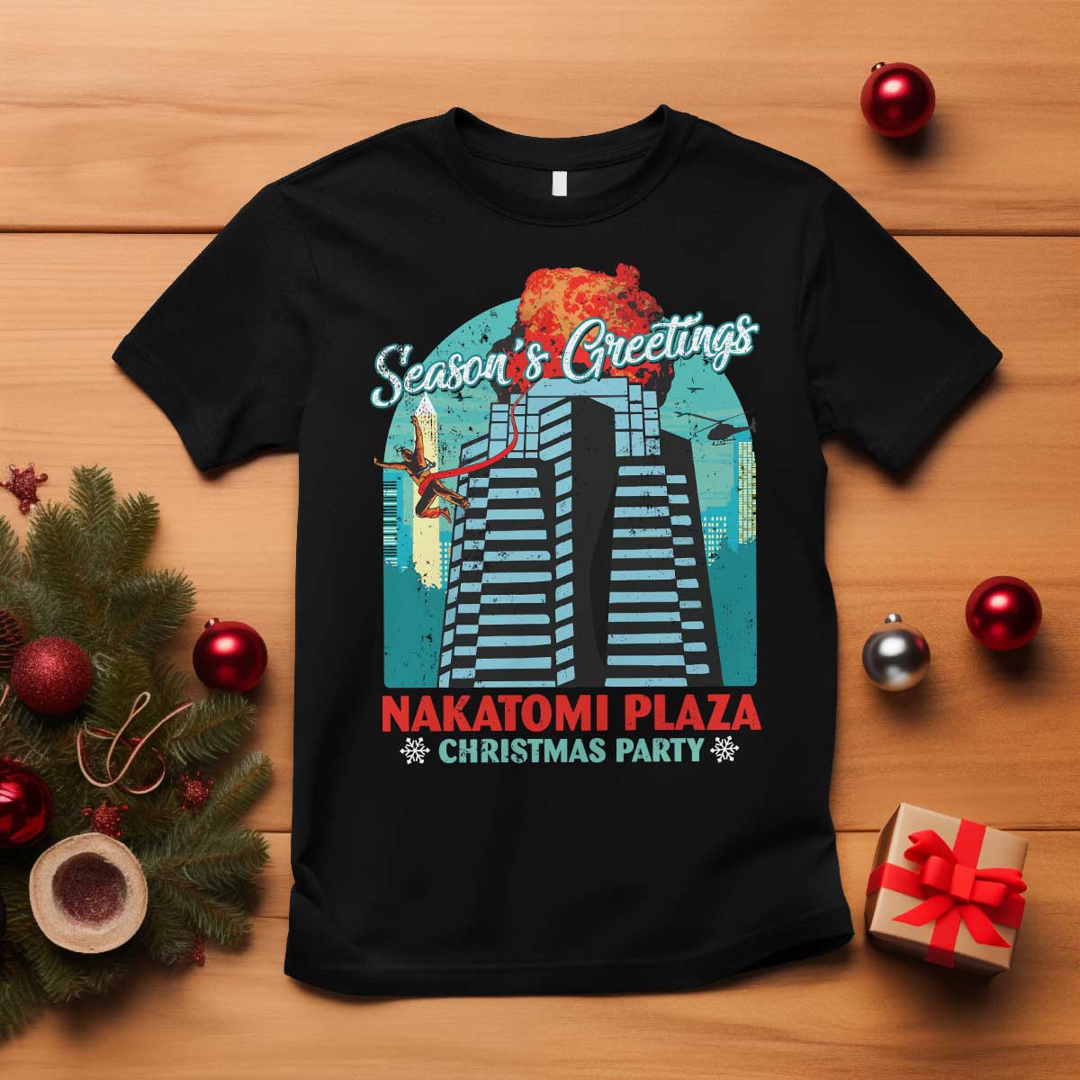 Christmas Nakatomi Plaza T Shirt Season's Greeting Christmas Party Hans Gruber TS11 Black Print Your Wear