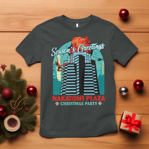Christmas Nakatomi Plaza T Shirt Season's Greeting Christmas Party Hans Gruber TS11 Dark Heather Print Your Wear