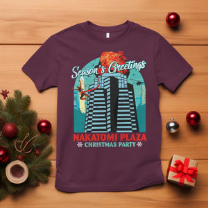 Christmas Nakatomi Plaza T Shirt Season's Greeting Christmas Party Hans Gruber TS11 Maroon Print Your Wear
