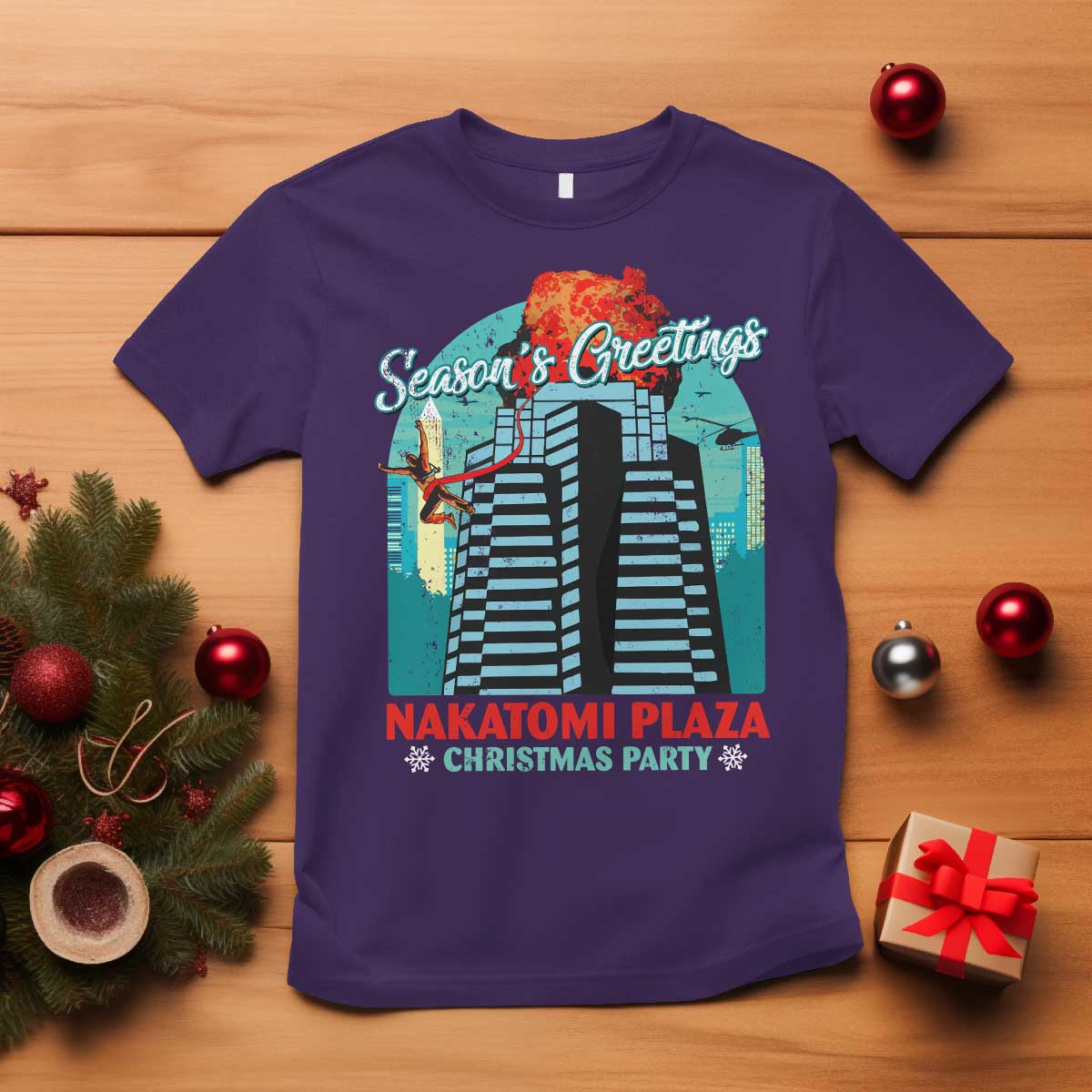 Christmas Nakatomi Plaza T Shirt Season's Greeting Christmas Party Hans Gruber TS11 Purple Print Your Wear