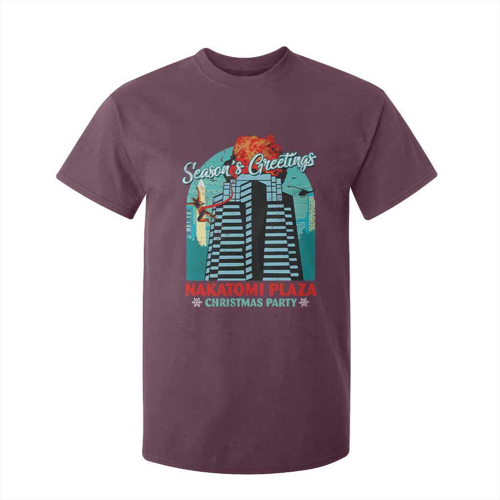 Christmas Nakatomi Plaza T Shirt For Kid Season's Greeting Christmas Party Hans Gruber TS11 Maroon Print Your Wear