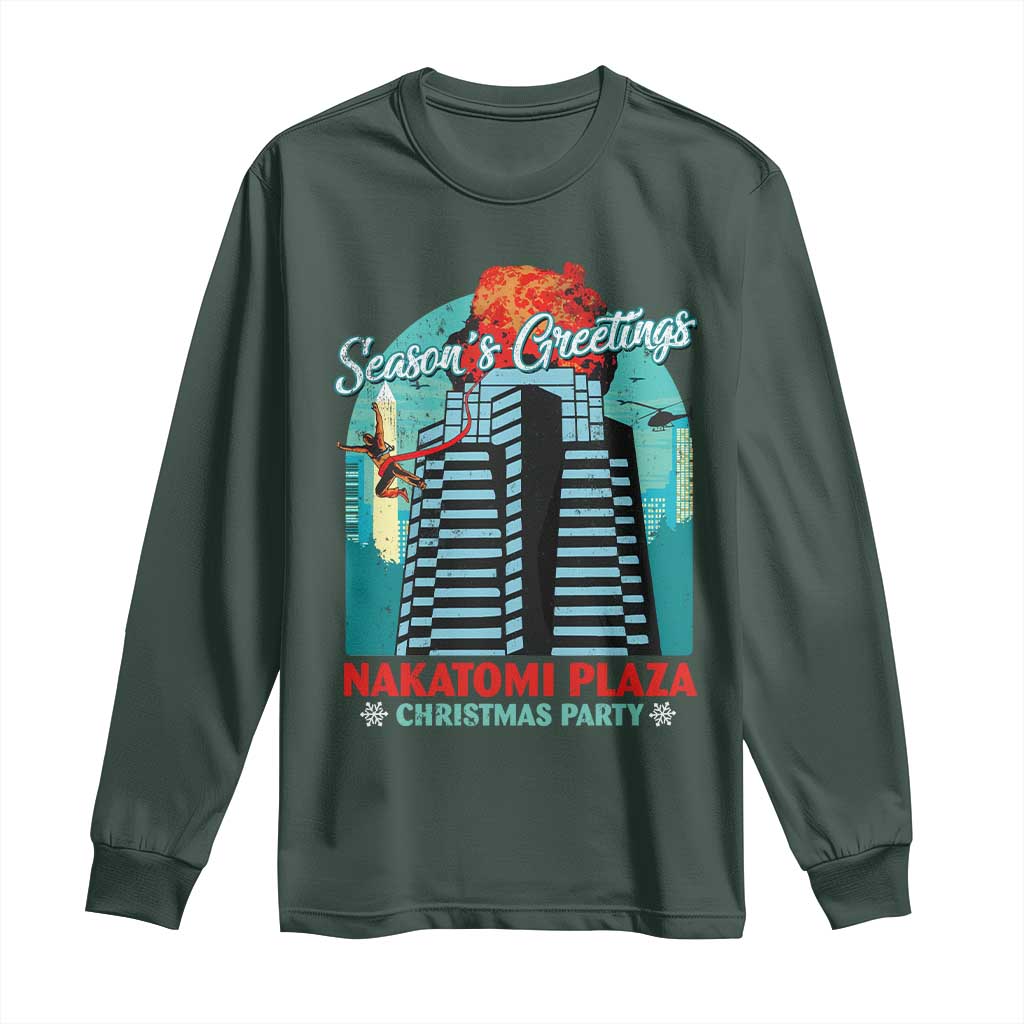 Christmas Nakatomi Plaza Long Sleeve Shirt Season's Greeting Christmas Party Hans Gruber TS11 Dark Forest Green Print Your Wear