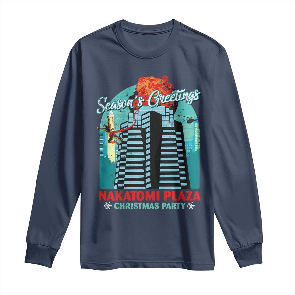 Christmas Nakatomi Plaza Long Sleeve Shirt Season's Greeting Christmas Party Hans Gruber TS11 Navy Print Your Wear