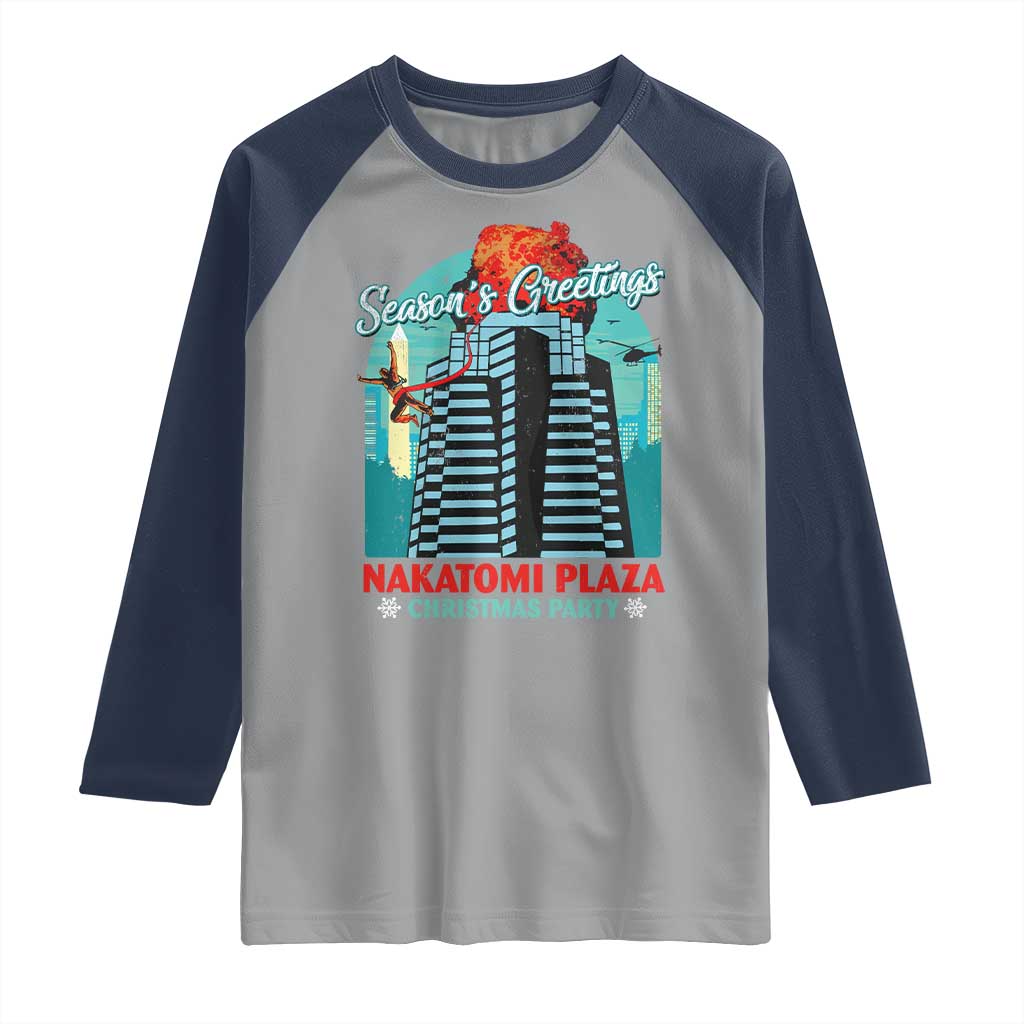 Christmas Nakatomi Plaza Raglan Shirt Season's Greeting Christmas Party Hans Gruber TS11 Sport Gray Navy Print Your Wear