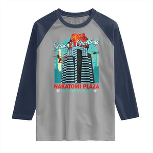 Christmas Nakatomi Plaza Raglan Shirt Season's Greeting Christmas Party Hans Gruber TS11 Sport Gray Navy Print Your Wear