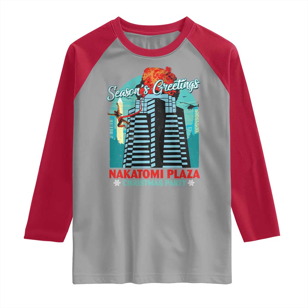 Christmas Nakatomi Plaza Raglan Shirt Season's Greeting Christmas Party Hans Gruber TS11 Sport Gray Red Print Your Wear
