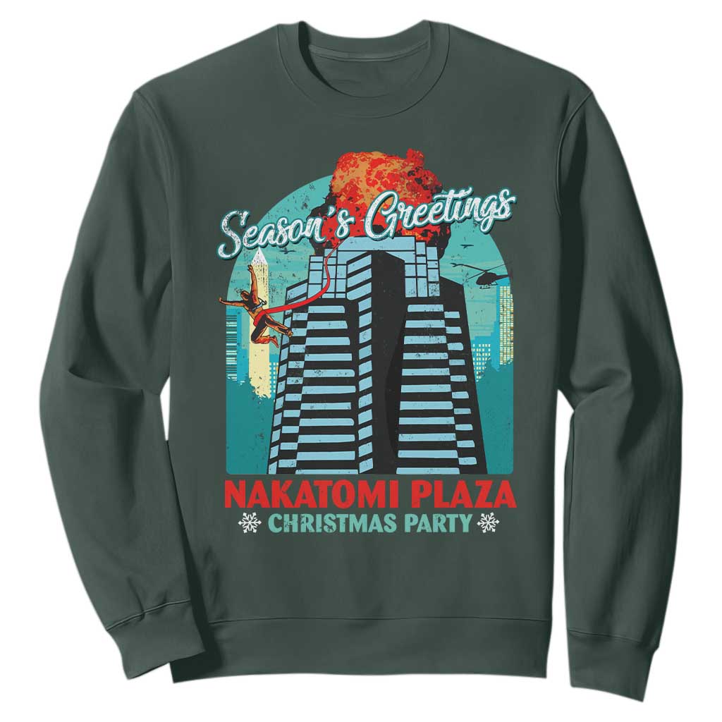 Christmas Nakatomi Plaza Sweatshirt Season's Greeting Christmas Party Hans Gruber TS11 Dark Forest Green Print Your Wear