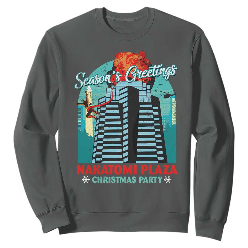 Christmas Nakatomi Plaza Sweatshirt Season's Greeting Christmas Party Hans Gruber TS11 Dark Heather Print Your Wear