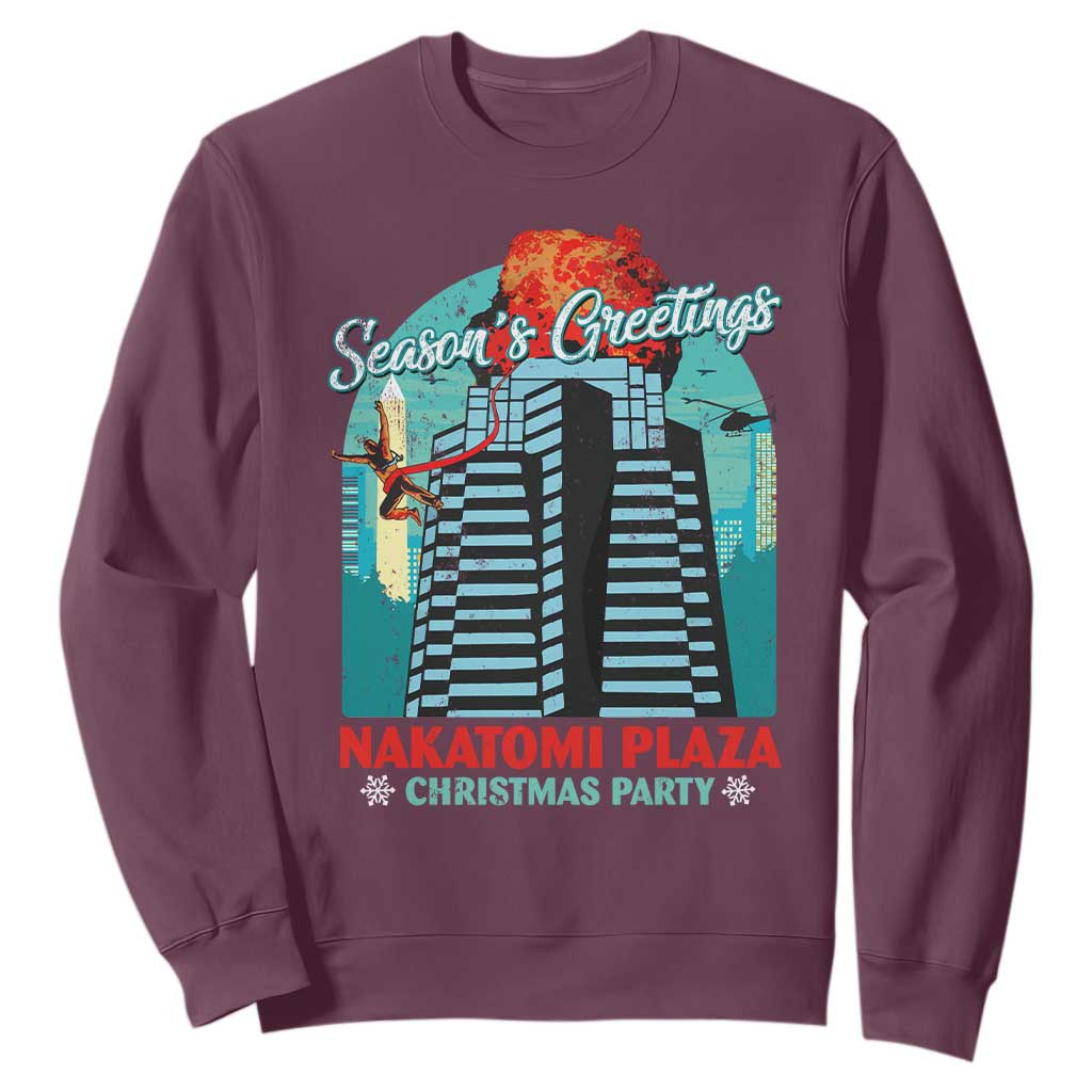 Christmas Nakatomi Plaza Sweatshirt Season's Greeting Christmas Party Hans Gruber TS11 Maroon Print Your Wear