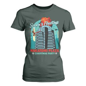 Christmas Nakatomi Plaza T Shirt For Women Season's Greeting Christmas Party Hans Gruber TS11 Dark Forest Green Print Your Wear