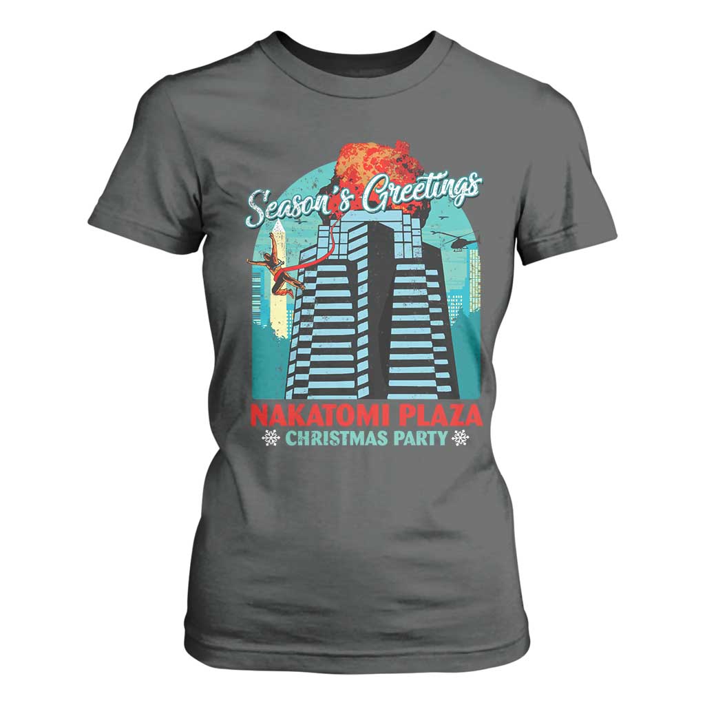 Christmas Nakatomi Plaza T Shirt For Women Season's Greeting Christmas Party Hans Gruber TS11 Dark Heather Print Your Wear