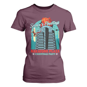 Christmas Nakatomi Plaza T Shirt For Women Season's Greeting Christmas Party Hans Gruber TS11 Maroon Print Your Wear