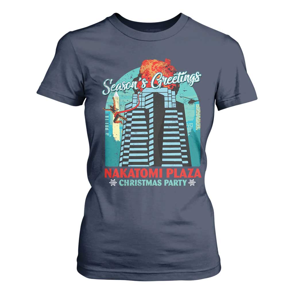 Christmas Nakatomi Plaza T Shirt For Women Season's Greeting Christmas Party Hans Gruber TS11 Navy Print Your Wear