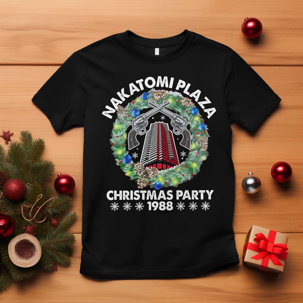 Christmas Nakatomi Plaza T Shirt Christmas Party 1988 Xmas Wreath TS11 Black Print Your Wear