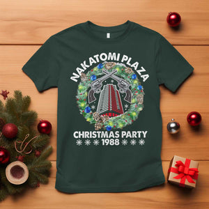 Christmas Nakatomi Plaza T Shirt Christmas Party 1988 Xmas Wreath TS11 Dark Forest Green Print Your Wear