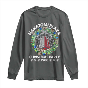 Christmas Nakatomi Plaza Long Sleeve Shirt Christmas Party 1988 Xmas Wreath TS11 Dark Heather Print Your Wear