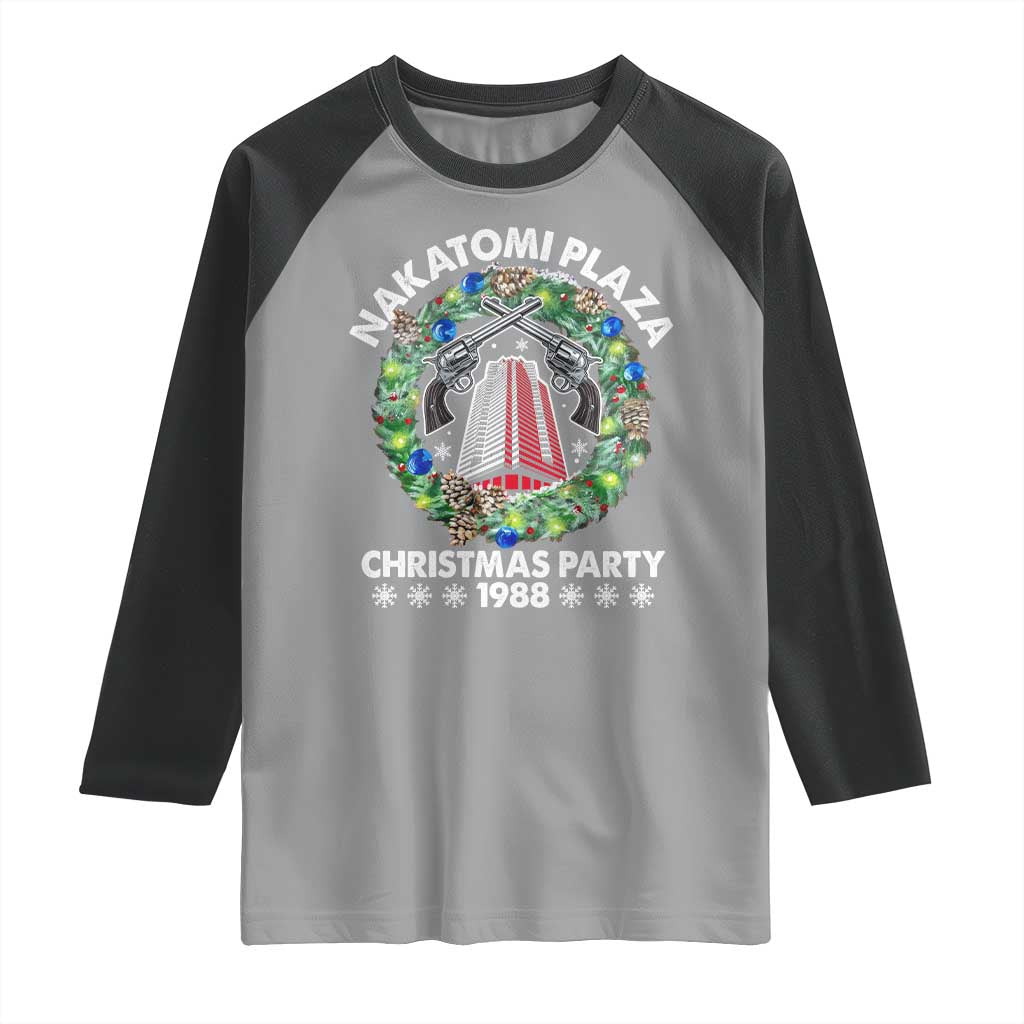 Christmas Nakatomi Plaza Raglan Shirt Christmas Party 1988 Xmas Wreath TS11 Sport Gray Black Print Your Wear