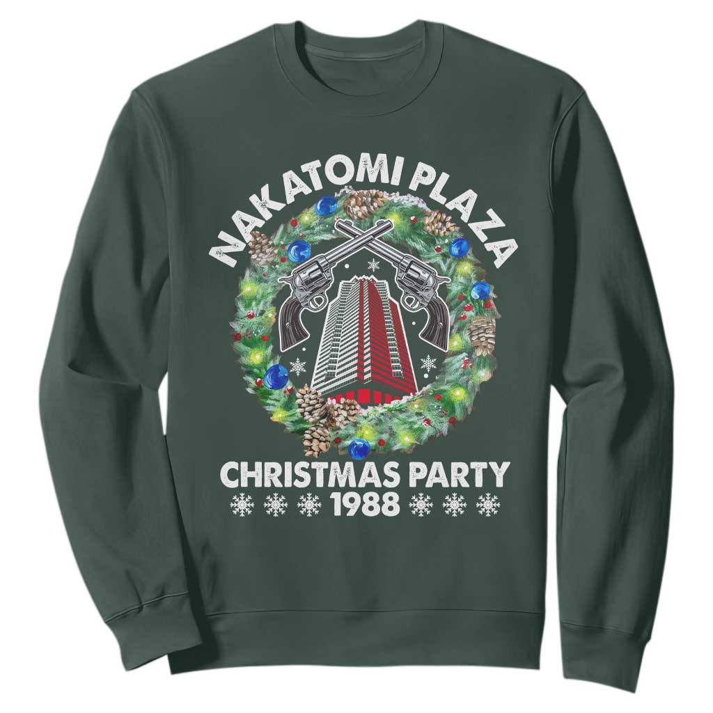 Christmas Nakatomi Plaza Sweatshirt Christmas Party 1988 Xmas Wreath TS11 Dark Forest Green Print Your Wear