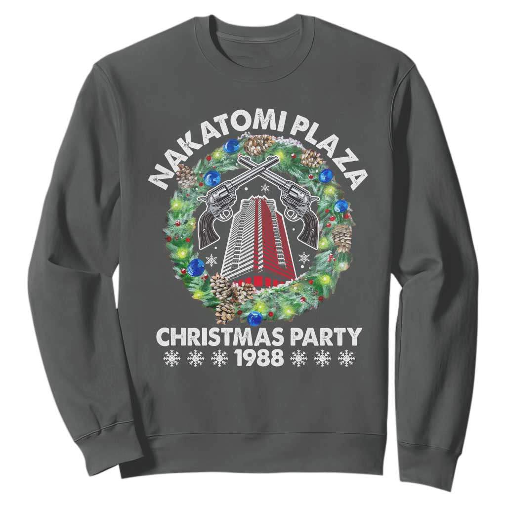 Christmas Nakatomi Plaza Sweatshirt Christmas Party 1988 Xmas Wreath TS11 Dark Heather Print Your Wear
