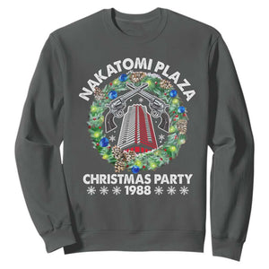 Christmas Nakatomi Plaza Sweatshirt Christmas Party 1988 Xmas Wreath TS11 Dark Heather Print Your Wear