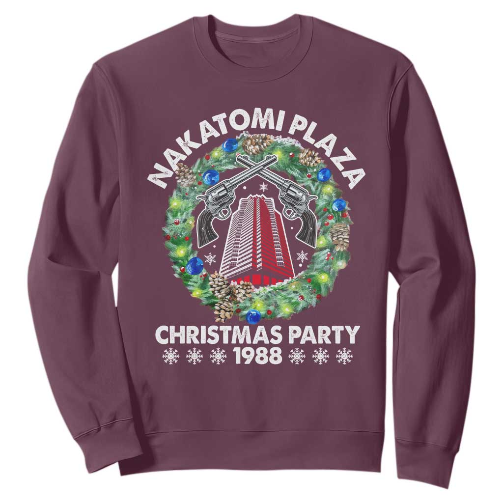 Christmas Nakatomi Plaza Sweatshirt Christmas Party 1988 Xmas Wreath TS11 Maroon Print Your Wear