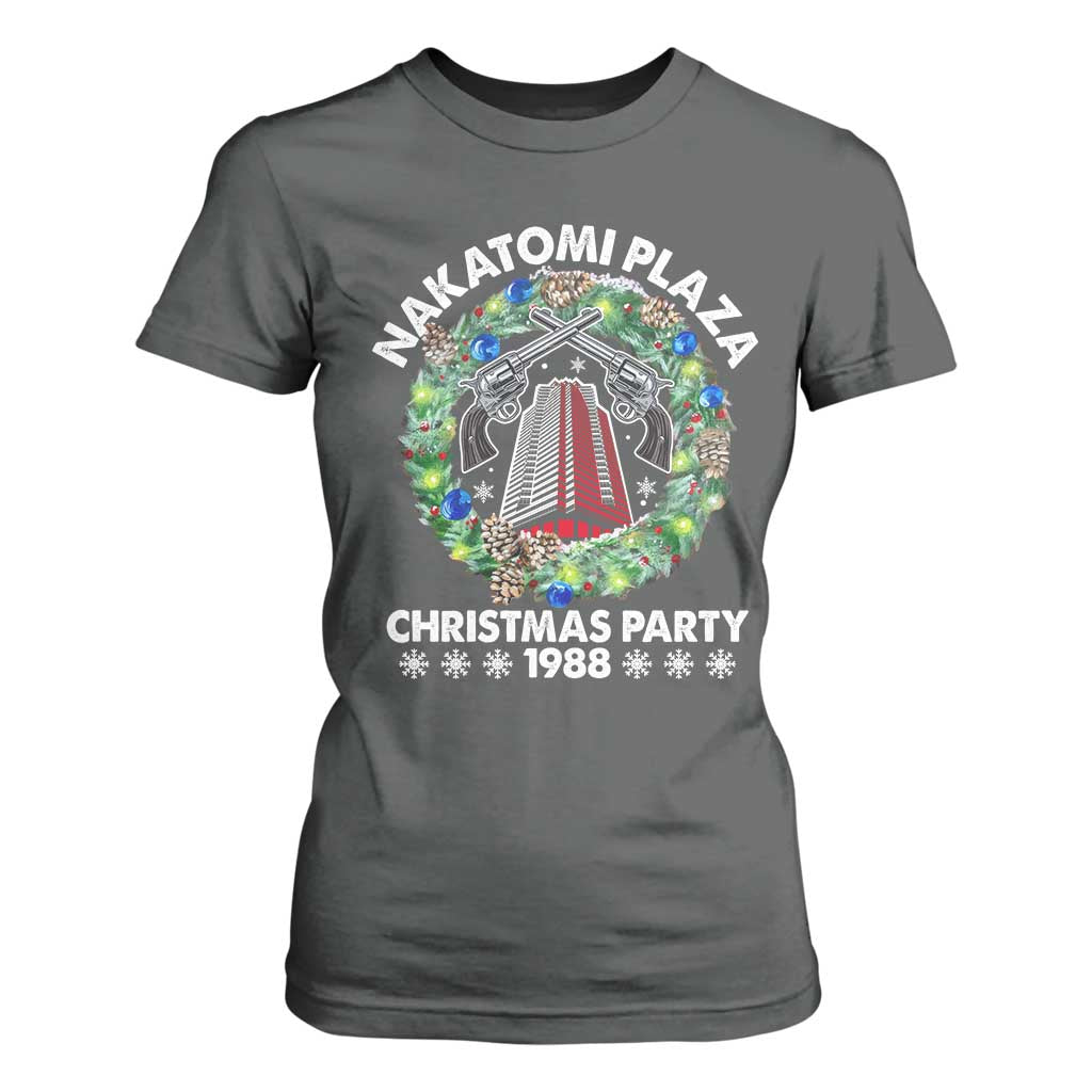 Christmas Nakatomi Plaza T Shirt For Women Christmas Party 1988 Xmas Wreath TS11 Dark Heather Print Your Wear