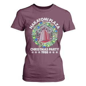 Christmas Nakatomi Plaza T Shirt For Women Christmas Party 1988 Xmas Wreath TS11 Maroon Print Your Wear