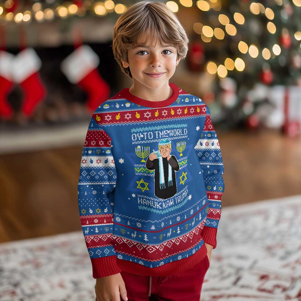Funny Trump Hanukkah Ugly Sweater Oy To The World Menorah David Stars TS11 Blue Red Print Your Wear