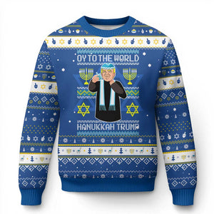 Funny Trump Hanukkah Ugly Sweater Oy To The World Menorah David Stars TS11 Blue White Print Your Wear