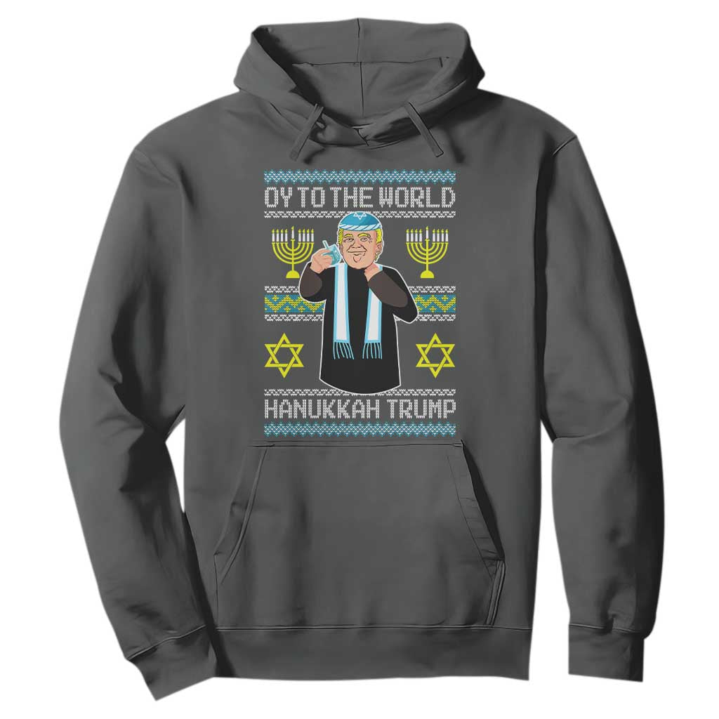 Funny Hanukkah Trump Hoodie Oy To The World Menorah David Stars TS11 Dark Heather Print Your Wear
