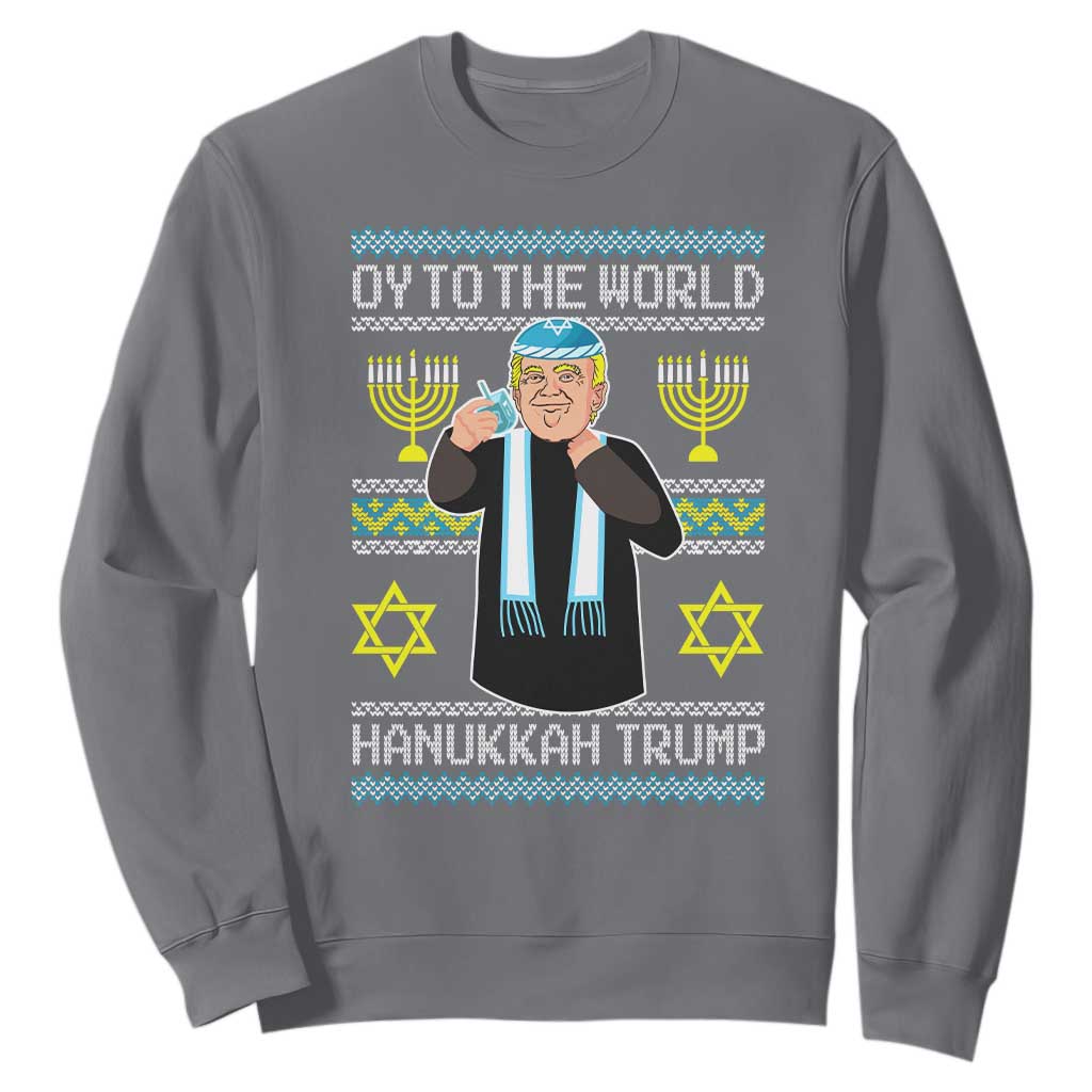 Funny Hanukkah Trump Sweatshirt Oy To The World Menorah David Stars TS11 Charcoal Print Your Wear