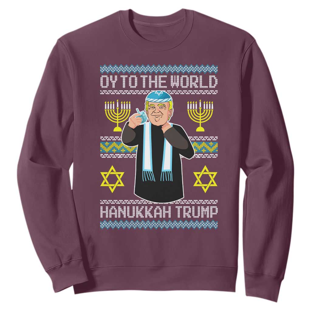 Funny Hanukkah Trump Sweatshirt Oy To The World Menorah David Stars TS11 Maroon Print Your Wear